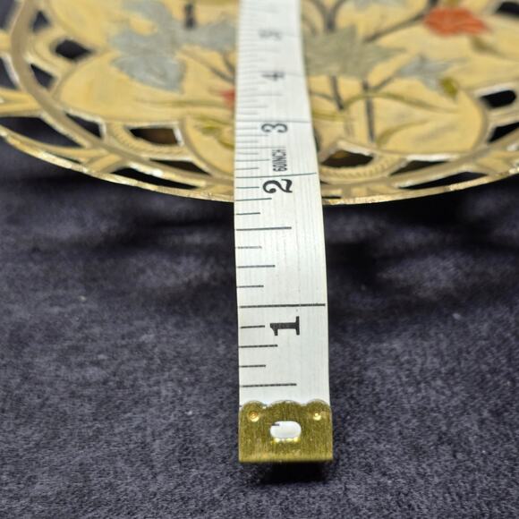 Vintage Solid Brass Floral Scalloped & Etched Change Bowl Tray - Picture 9 of 10